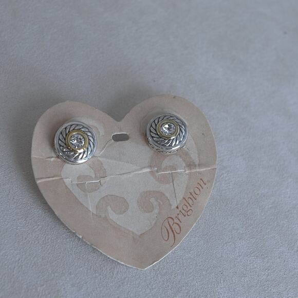 Brighton Heiress Post Back Earrings Silver Plated Clear Crystals Retired Design - Picture 3 of 7